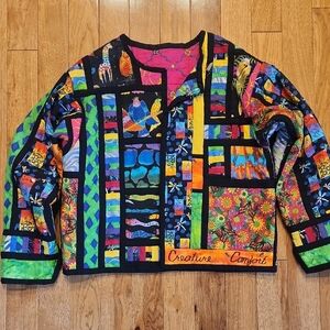 Vintage Quilt Patchwork Jacket Creature  Art Bug Appliqué Colorful P2P 21